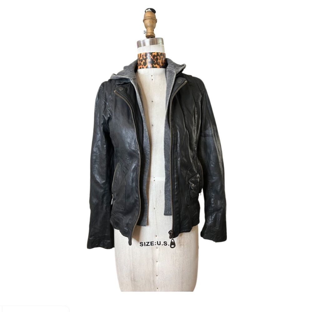 B1 Doma My St Skin Leather Jacket with hoodie sweater in size large